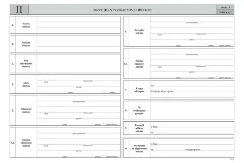 Książka obiektu budowlanego zawiera dane identyfikacyjne, adres, właściciela, zarządcę oraz informacje o pozwoleniach.
