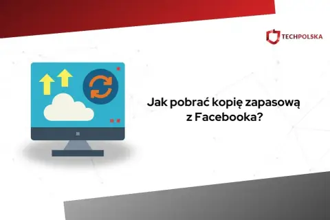 Ikona komputera z chmurą i strzałkami symbolizuje ściąganie z FB. Dowiedz się, jak pobrać kopię zapasową swoich danych.