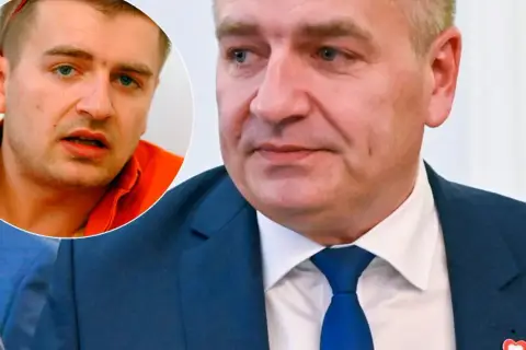 Bartosz Arłukowicz w garniturze i koszuli, obok jego zdjęcie w okręgu.