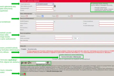 Formularz zgłoszenia dpd reklamacja: wybierz powód, wpisz dane, opisz szkody, załącz dokumenty i wyślij.