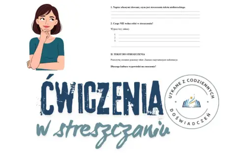 Dziewczyna myśli, jak napisać streszczenie. Ćwiczenia w streszczaniu tekstów.