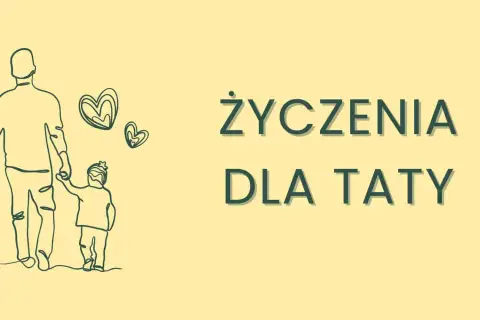 Rysunek ojca i dziecka trzymających się za ręce, z serduszkami. Napis: "Życzenia dla Taty".