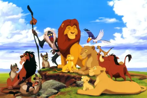 Król Lew obsada: Mufasa, Simba, Nala, Pumbaa, Timon, Rafiki, Skaza i hieny.