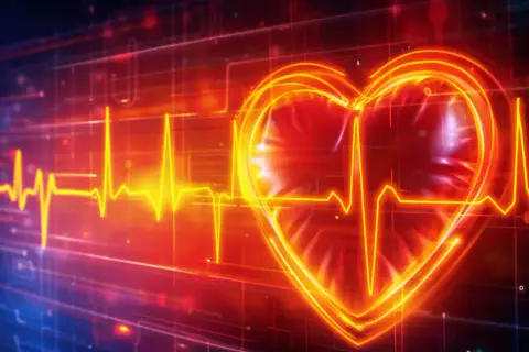 Grafika przedstawia serce z linią EKG, symbolizującą zdrowie i wskazówkę, jak obniżyć puls.