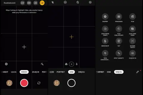 Interfejs realme UI aparatu z opcjami nagrywania wideo, w tym 8K, trybem nocnym i eksperckim.