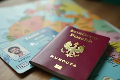 Paszport z orłem i napisami "Korocco Posshla" oraz dokument z fotografią leżą na mapie. Czy do Maroko potrzebny jest paszport? Tak, do podróży do Maroko potrzebny jest paszport.