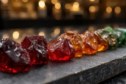 Surowe kamienie, od głębokiej czerwieni po zieleń, przypominają barwy ziemi. Granat kamień właściwości, symbolizujący pasję i energię.