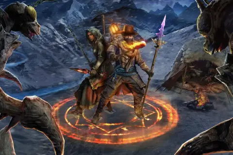 Dwóch bohaterów w magicznym kręgu, otoczonych przez potwory. To właśnie jest esencja gry rpg co to.