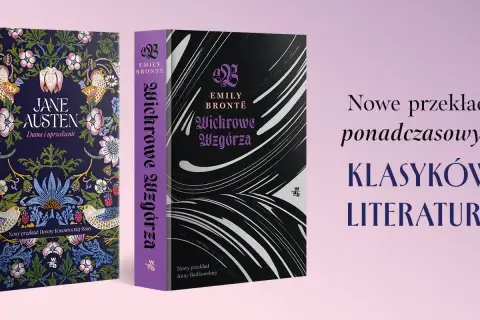 Dwie okładki książek: "Duma i uprzedzenie" Jane Austen oraz "Wichrowe Wzgórza" Emily Brontë, prezentujące różnicę między prawami do ekranizacji a prawami do przekładu.