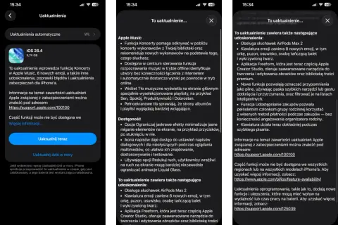 Aktualizacja iOS 26.4 wprowadza funkcję Koncerty w Apple Music, nowe emoji i poprawki.
