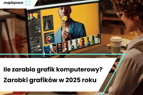 Grafik komputerowy pracuje nad edycją zdjęć na ekranie monitora.
