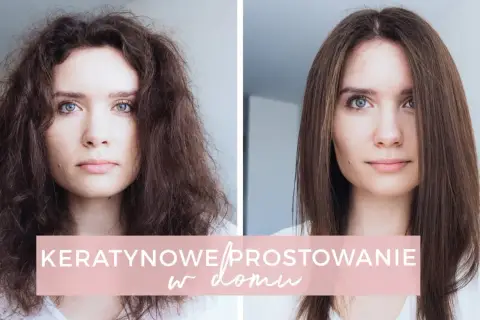 Przed i po: kręcone, puszące się włosy zamienione w gładkie i lśniące dzięki domowej keratynie.