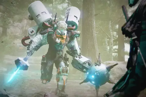 Cyberpunkowy mech z laserowym mieczem walczy z latającym dronem. Czy to zapowiedź nowego dlc?