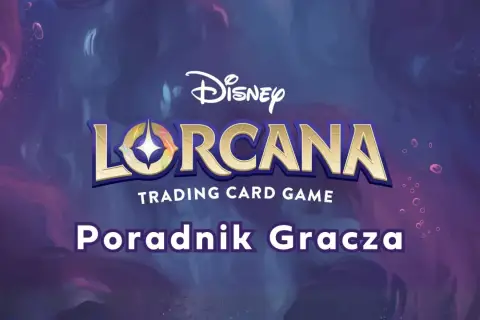 Poradnik Gracza do gry karcianej Disney Lorcana. Magiczne ilustracje i złote logo zapraszają do świata gry.