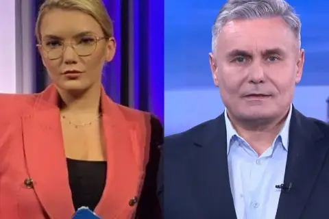 Kobieta w różowej marynarce i mężczyzna w garniturze. Czyż to żona Marka?