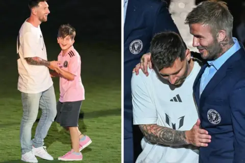 Leo Messi z synem Thiago i Davidem Beckhamem. Radość i wsparcie na boisku.