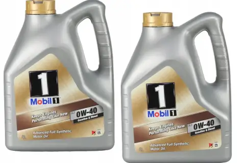 Dwa litrowe kanistry oleju Mobil 1 0W-40 do silników benzynowych i diesla. Idealny do utrzymania silnika w doskonałej kondycji.