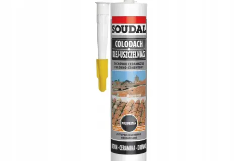 Soudal Colodach - klej do dachówek ceramicznych i włókno-cementowych. Poliuretanowy, zastępuje mocowanie mechaniczne.