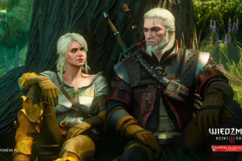 Geralt i Ciri odpoczywają pod drzewem. Zapowiedź darmowej aktualizacji Wiedźmin 3 Nowy Dodatek.