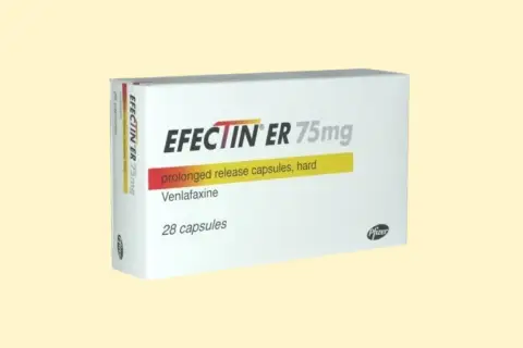 Opakowanie leku Efectin ER 75mg, zawierające 28 kapsułek o przedłużonym uwalnianiu z wenlafaksyną.