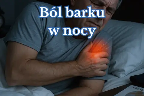 Starszy mężczyzna cierpi na ból barku w nocy. Czerwony obszar na ramieniu sugeruje zapalenie barku objawy.