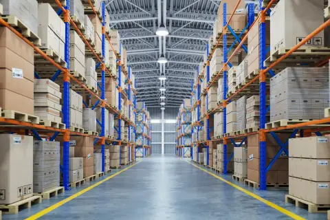 Magazyn pełen palet z towarami. Zastanawiasz się, ile euro palet wchodzi na naczepę? Tutaj znajdziesz odpowiedź.