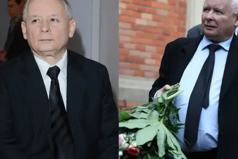Jarosław Kaczyński w garniturze, z bukietem kwiatów. Czyżby przygotowania do ślubu?