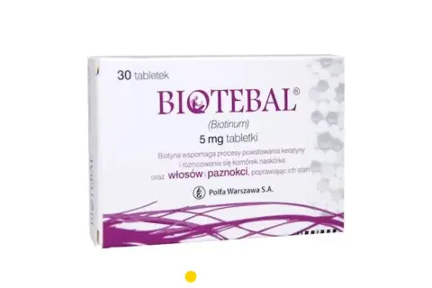 Opakowanie Biotebal Max, 30 tabletek 5 mg. Biotyna wspomaga włosy i paznokcie. Poznaj biotebal max skład.