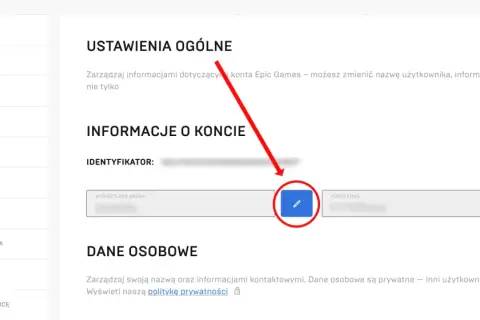 Ustawienia konta Epic Games. Kliknij ikonę edycji obok nazwy wyświetlanej, aby dowiedzieć się, jak zmienić nazwę w Fortnite.