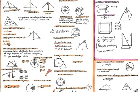 Wzór sumaryczny dla pola trójkąta: P = 1/2 * a * h. Rysunki geometryczne i wzory.