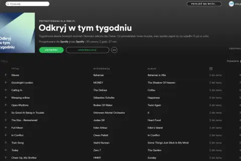 Odkryj w tym tygodniu - playlisty z idealnymi piosenkami alfabetycznie, od "Calling In" po "Waves".