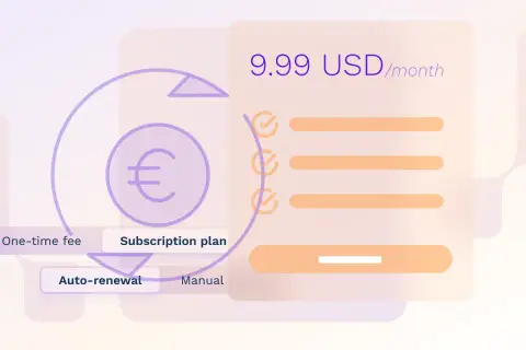 Model **saas** z planem subskrypcji za 9.99 USD/miesiąc, z opcją auto-odnowienia.