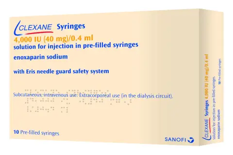 Opakowanie leku Clexane z enoksaparyną, 4000 IU (40 mg)/0.4 ml, 10 ampułkostrzykawek.