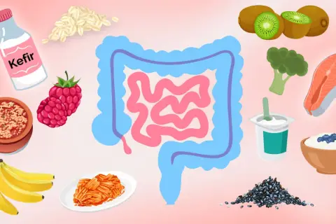 Abführende Lebensmittel wie Kefir, Beeren, Bananen, Kiwi, Lachs, Joghurt und fermentierte Lebensmittel fördern eine gesunde Verdauung.