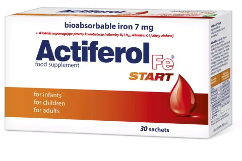 Actiferol Fe Start, suplement diety z żelazem, dla niemowląt, dzieci i dorosłych. 30 saszetek.