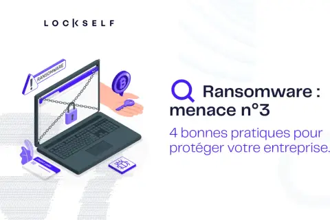 Un ordinateur portable cadenas, une clé et un symbole Bitcoin illustrent la menace du ransomware as a service. 4 bonnes pratiques pour protéger votre entreprise.