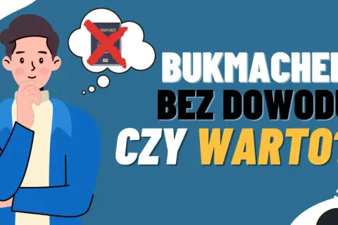 Zastanawiasz się nad bukmacherem bez dowodu? Ilustracja pokazuje mężczyznę w trakcie refleksji, z przekreślonym paszportem w chmurce myśli.