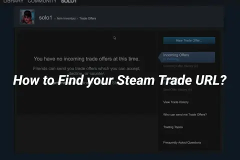 Ekran Steam z informacją "How to Find your Steam Trade URL?". Brak ofert wymiany, ale można znaleźć swój trade link Steam.