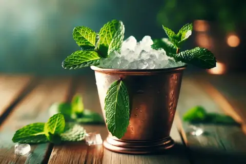 Jak zrobić Mint Julep w miedzianym kubku: tradycja z Kentucky. Świeża mięta, kruszony lód i miedziany kubek.