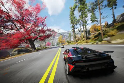 Auto da corsa su strada panoramica, un'esperienza di guida emozionante, come i migliori giochi macchine ps5 gratis.
