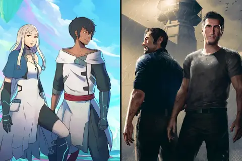 Dwie pary postaci, jedna w stylu anime, druga realistyczna, sugerują różne gry kooperacyjne.