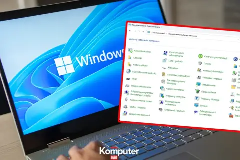 Panel sterowania Windows 11 z widocznymi opcjami konfiguracji systemu, takimi jak "Centrum sieci i udostępniania" czy "Menedżer urządzeń".