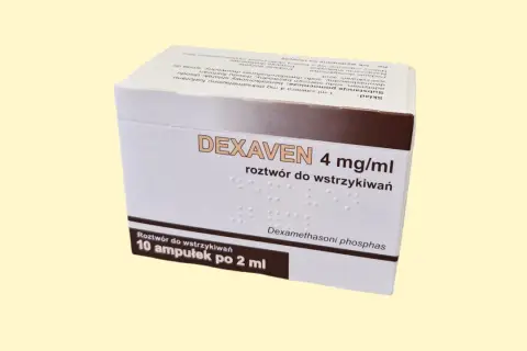 Opakowanie leku Dexaven 4 mg/ml, roztwór do wstrzykiwań. Stosowany w leczeniu stanów zapalnych i alergicznych.