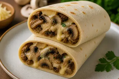 Pyszny wrap z pieczarkami i ciągnącym serem. To idealna odpowiedź na pytanie: wrap co to jest?
