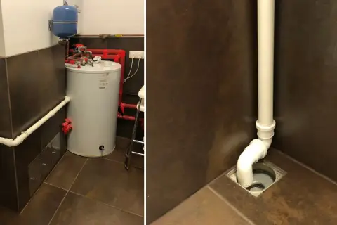 Instalacja CO z bojlerem i zbiornikiem przeponowym. Biała rura odpływowa z odpływem podłogowym. Spada ciśnienie w instalacji CO?