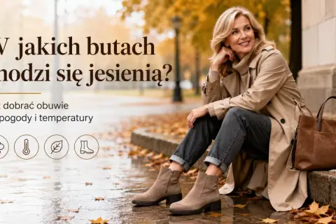 Elegancka kobieta w beżowym płaszczu i stylowych botkach, idealnych na jesienną pogodę. Wskazówki, jak dobrać obuwie, by cieszyć się komfortem. Różne marki butów oferują modele na każdą okazję.
