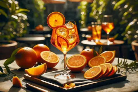 Orzeźwiający drink z pomarańczą i lodem. Idealny pomysł na to, metaxa z czym pić, gdy chcesz poczuć śródziemnomorski klimat.