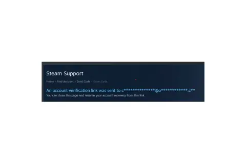 Strona Steam Support informuje o wysłaniu linku weryfikacyjnego do zmiany maila na Steam.