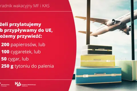Poradnik MF i KAS: ile papierosów można przewieźć samolotem do UE? 200 sztuk, 100 cygaretek, 50 cygar lub 250g tytoniu.
