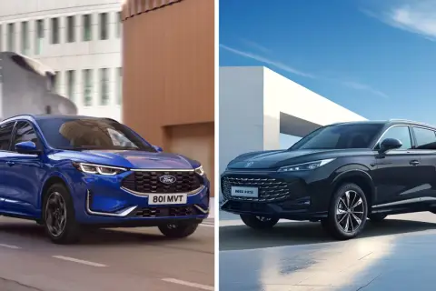 Porównanie SUV-ów: niebieski Ford Kuga i ciemny MG HS. Jaki silnik wybrać do Forda Kugi?